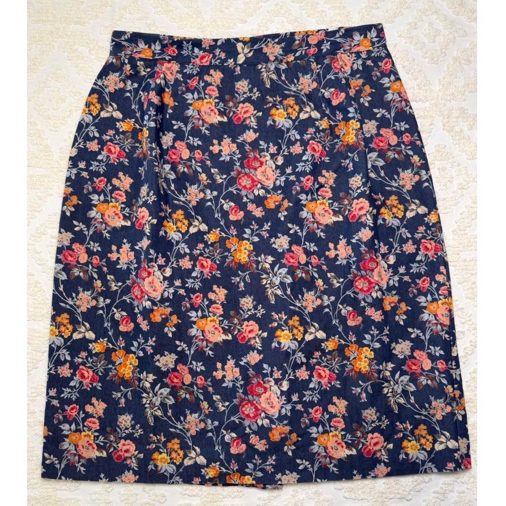 Lulu Alexander Floral Pencil Skirt Navy Blue 12P Petite Vintage Cottagecore Bohi